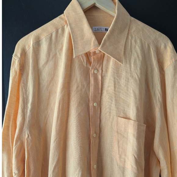 VTG Quartet 100% Linen Long Sleeve Button Up Shirt Peach Made in Italy Men's L